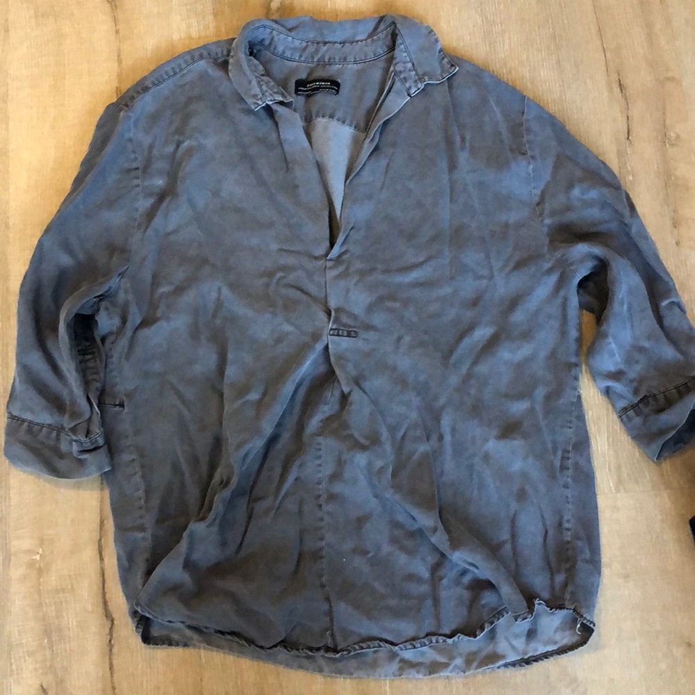 Zara grey washed denim like blouse/top